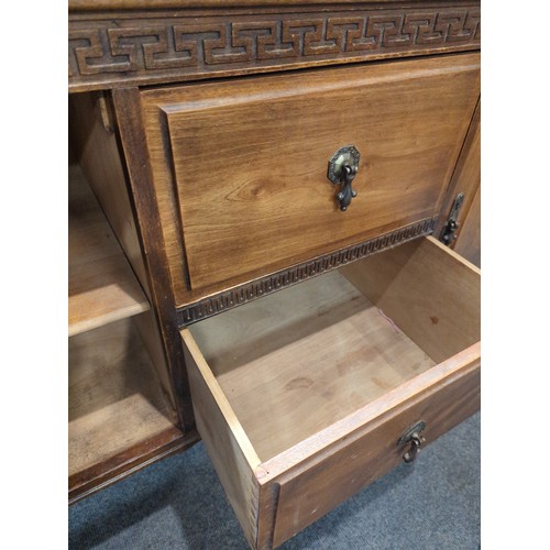 749 - Mahogany sideboard 2 x drawer 2 x cupboard, with as Greek key design. 123cm wide x 48cm deep x heigh... 