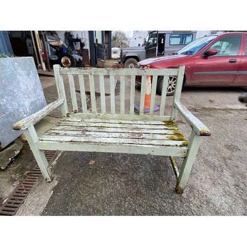 3C - Green painted wooden garden bench. L 113 H88 D 60cm