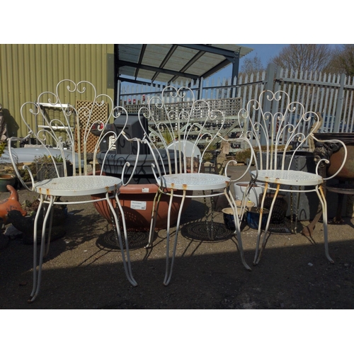 78 - 3x wrought metal scrolled back bistro chairs