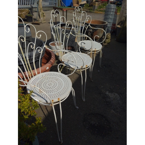 78 - 3x wrought metal scrolled back bistro chairs