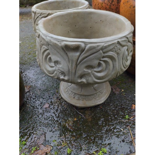 17 - 2 Dahlia Urns. Pair of large dahlia petal circular planters on hexagonal base. H37cm D38cm