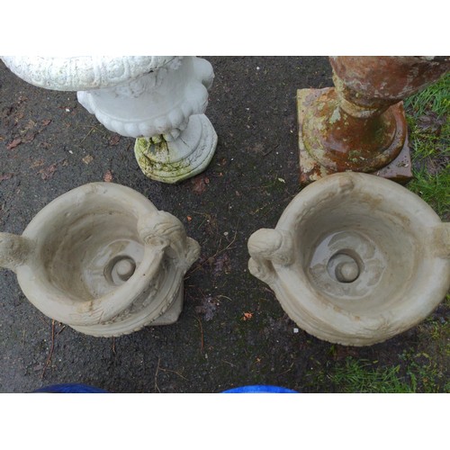 19 - Pair of Two-Handled Urns - 2 large decorative concrete 2-handled urns. H53cm D48cm