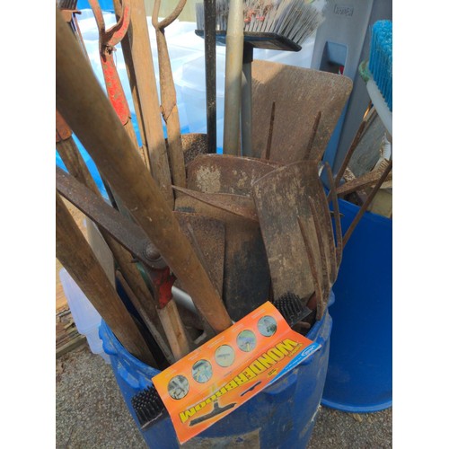 127 - 2 large tubs of long handled gardening tools