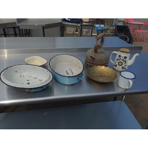 148 - Various enamel ware etc.