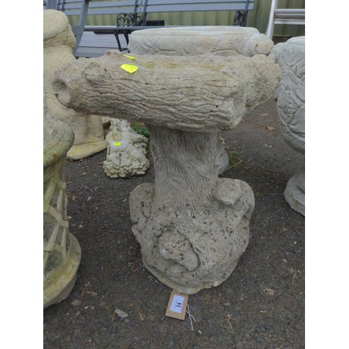 14 - Concrete bird bath in log effect. H44cm