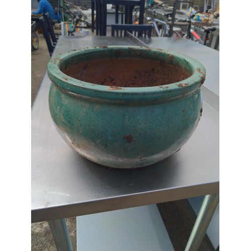 156 - Green glazed planter. D32cm