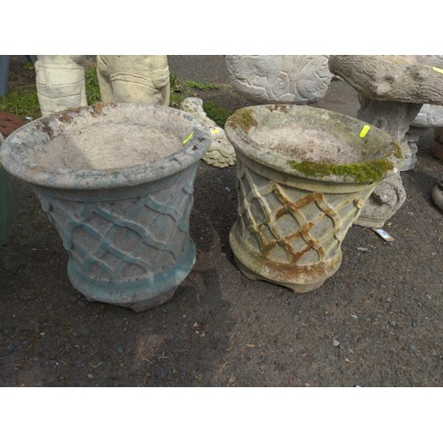 15 - Pair of lattice effect fluted circular planters. H33cm