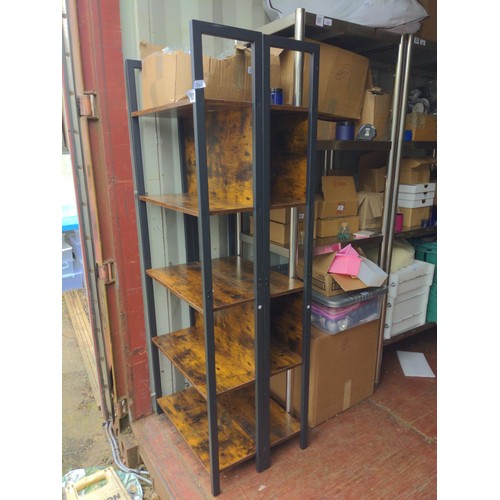 196 - 2x metal framed and faux rustic wood effect shelf units. W62cm D24cm H166cm