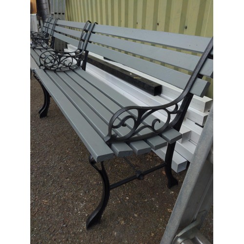 88 - Pair of repainted garden benches, with metal frames