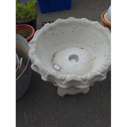 8 - Dahlia Urn-large dahlia petal circular planter on twisted stem base. H49cm D50cm