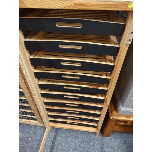 771 - Apple storage rack with slide out trays x 10. 54cm wide x 54cm deep x 120cm high.