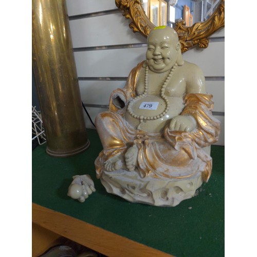 479 - Happy Buddha with missing hand (hand present to be restored H33cm