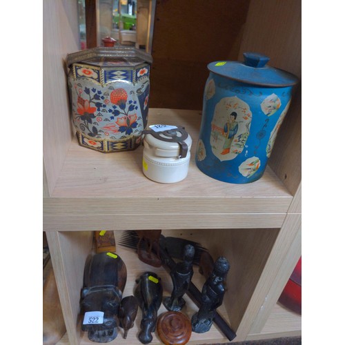 521 - Two vintage tin kitchen canisters inc W Horner and Co and a ceramic Gentleman's relish lidded pot