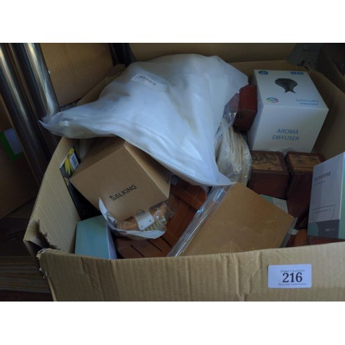 216 - Large box of soap retailers gift items, inc soap dishes, scrubs, journals, oil diffusers etc.