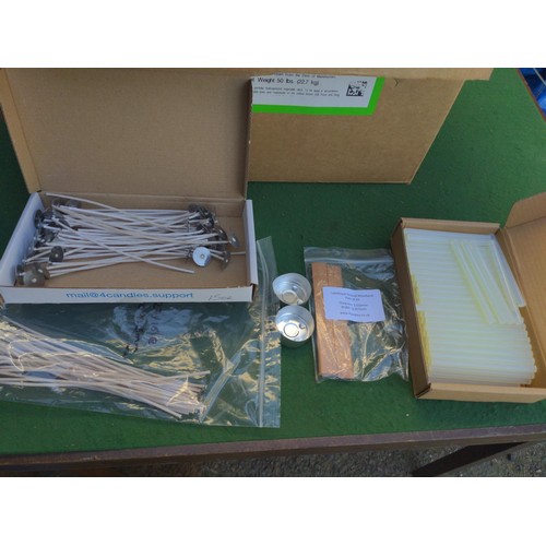 217 - Various candle making equipment, wicks, glue sticks, wood wicks etc.