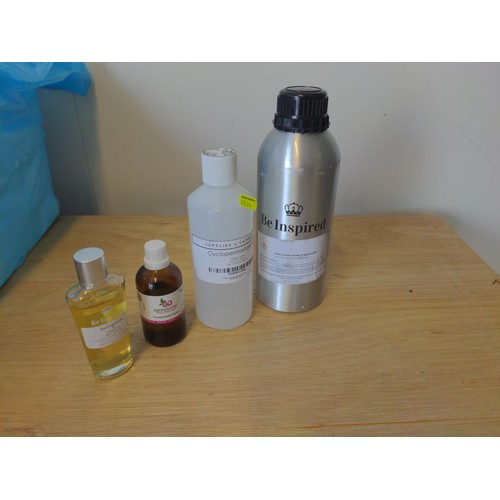 244 - Large box of scent making equipment, oils, concentrated flavours etc.