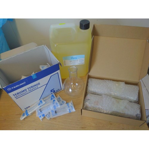 244 - Large box of scent making equipment, oils, concentrated flavours etc.