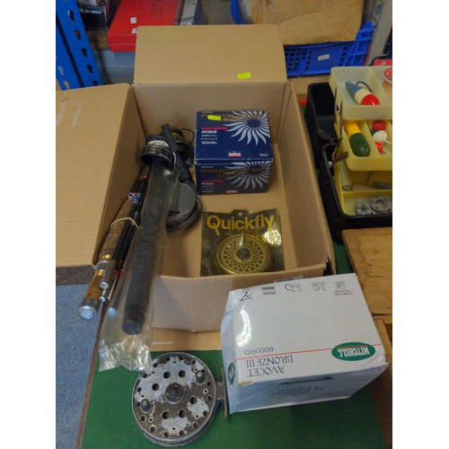 260 - Large selection of fishing tackle, reels, rods, fly tying tools etc..., Inc, Mitchell, Daiwa etc...,