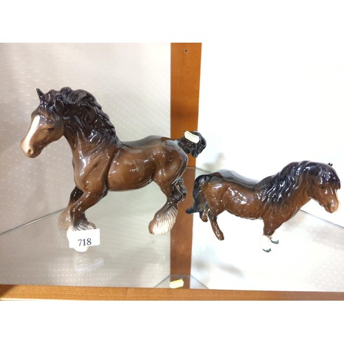 718 - Large Beswick Shire horse H22cm and Beswick Shetland pony H15cm