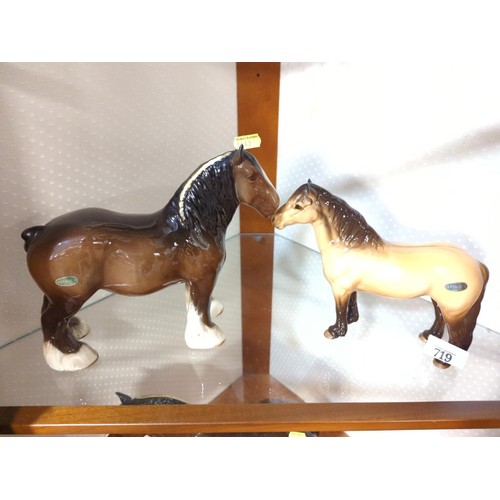 719 - Beswick Clydesdale Horse H22cm and Highland Pony H19cm