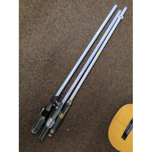 758C - Three lightsabers with heavy handles, two missing battery caps, one present