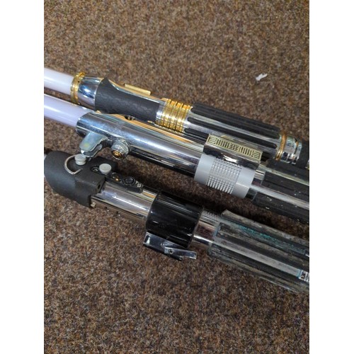 758C - Three lightsabers with heavy handles, two missing battery caps, one present