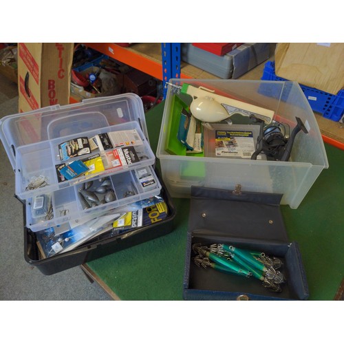 295 - Quantity of fishing tackle in box, rod and Fladen reel.