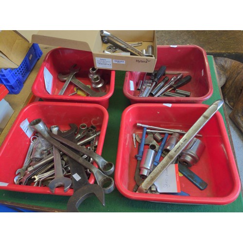 336 - 6 tubs & 1 small box of organised sockets & spanners