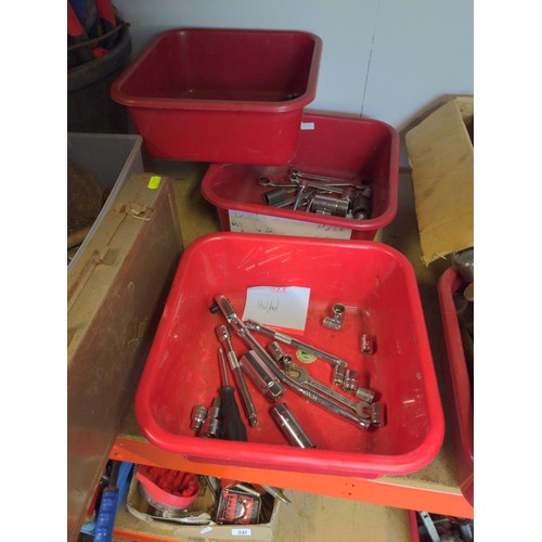 336 - 6 tubs & 1 small box of organised sockets & spanners