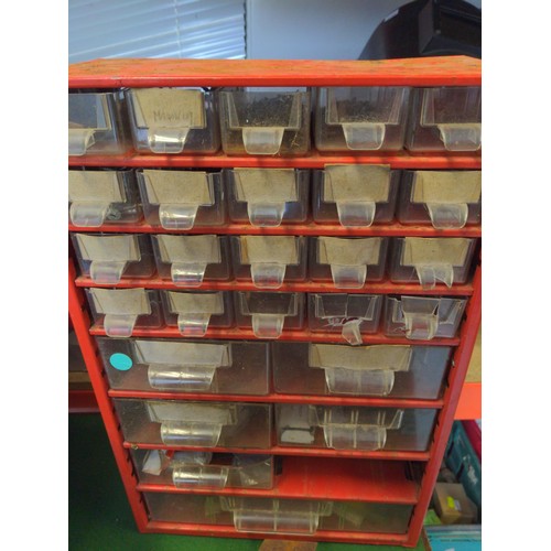 339 - Large blue box of mixed hand tools together with red organising drawers