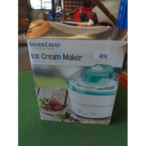 401 - Boxed SilverCrest Ice Cream Maker. and accessories