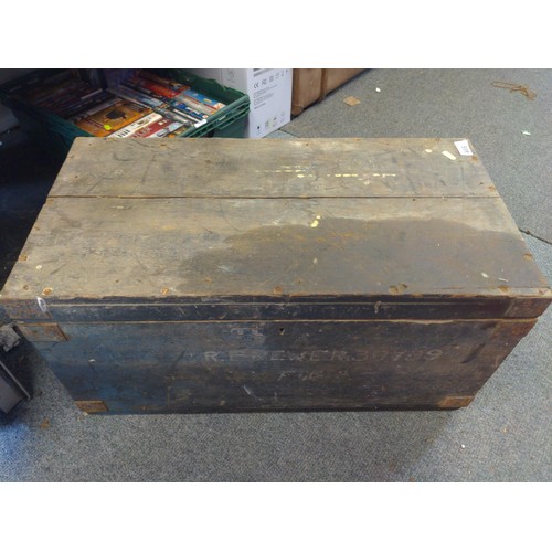 405 - Vintage tool box with contents, inc Harvey Frost bottle jack, machette, etc.. Dim, W 73 D 37.5 H 34&... 