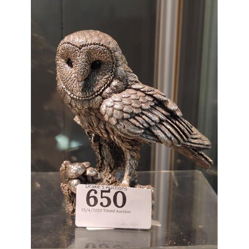 650 - Country Artists HM silver owl, marked 'filled', signed Langford and dated 1992, height 10cm