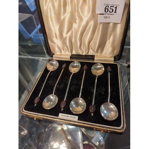 651 - Cased set of six silver coffee bean spoons, Arthur Price & Co Ltd, Birmingham 1939, gross weight... 