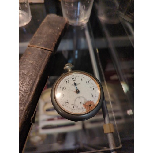 666 - Vintage cut throat razor with box, Tramway pocket watch (AF) and two medicine measures