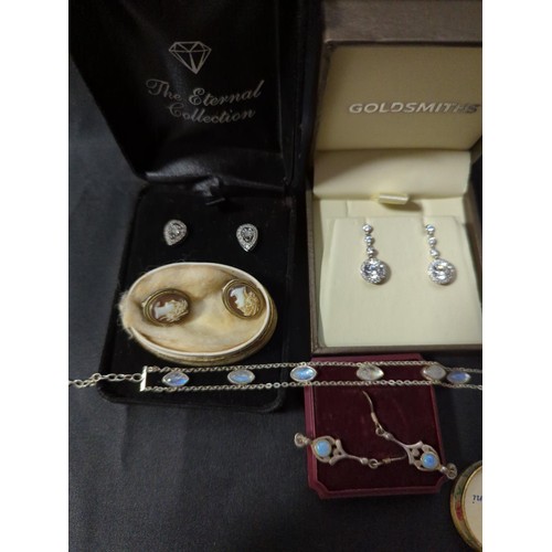 634 - 925 silver and moonstone bracelet and three pairs of 925 stone set earrings, together with a pair of... 