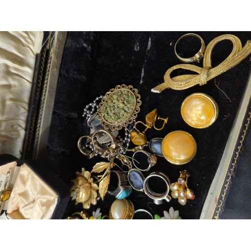 635 - Box and tin of jewellery, including some silver and costume jewellery