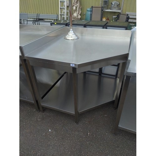 36 - Stainless commercial corner prep table with upstand. W100cm D100cm H88cm (to work top)