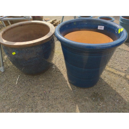 109 - 2 large glazed garden planters/pots. Tallest H37cm