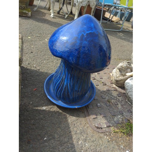 112 - Blue glazed mushroom feature. H50cm