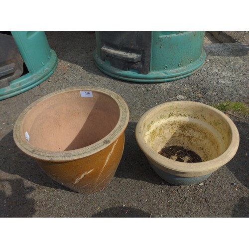 116 - Brown glazed plant pot & blue glazed plant pot (H25cm)