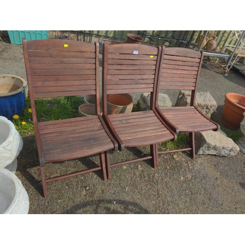 121 - 3 folding teak garden chairs