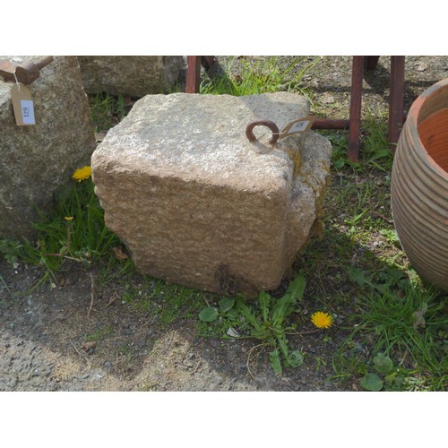 128 - Granite feature with gate-catch eyelet. W36cm H28cm