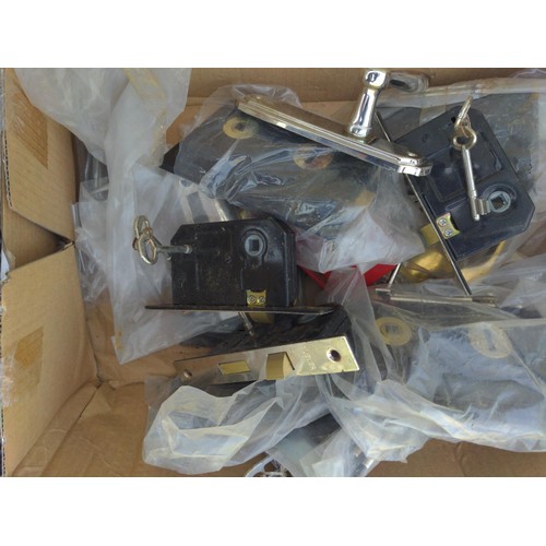 227 - Quantity of three lever locks x 10 in different sizes + other door furniture 