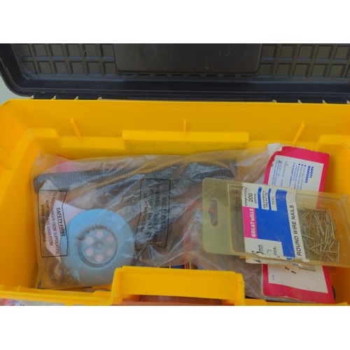 234 - Small yellow tool box with tool contents + Paint rollers Etc..