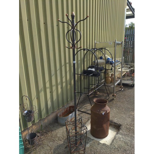 23 - Metal coat rack. H185cm. Areas of paint loss & rust.