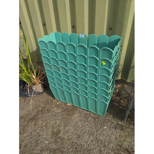 25 - 9 green windowbox style trough planters. W56cm D20cm H21cm