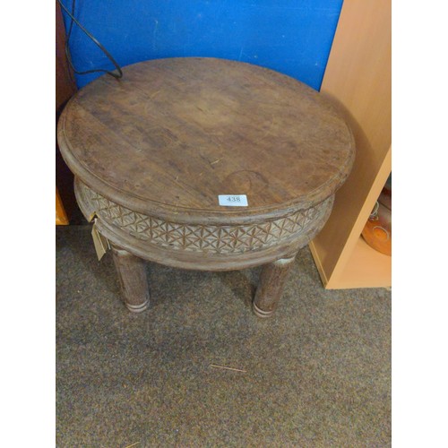 438 - Eastern style low circular coffee table 50cm diameter x 39cm high. 