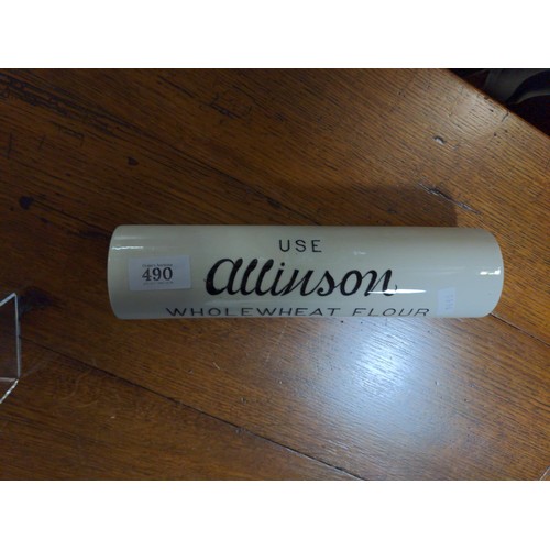 490 - Allison ceramic branded rolling pin, length 26cm