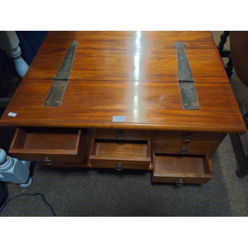 508 - Mexican pine style nine drawer lidded coffee table W77 x D77 x H40cm